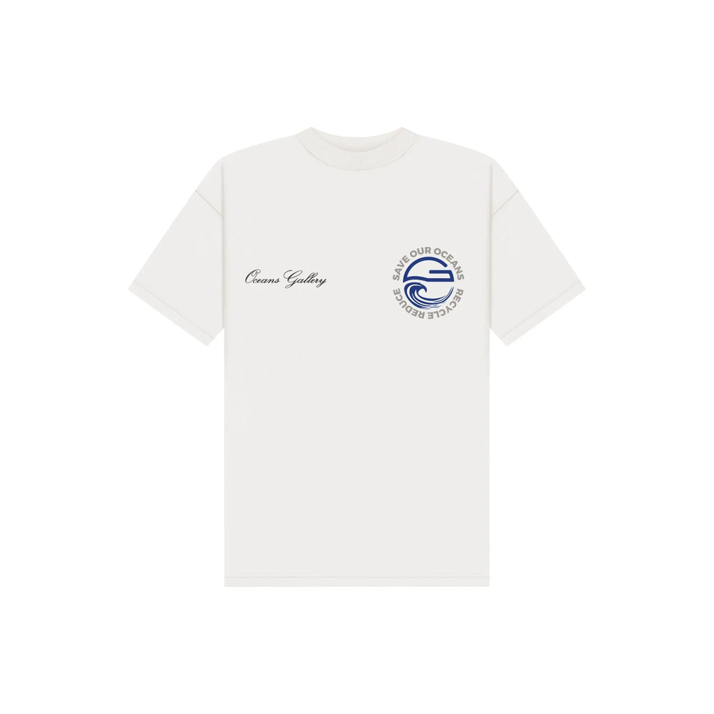 Save Our Oceans T-Shirt in cotton jersey, featuring a clean, modern graphic that promotes ocean conservation and sustainable living | Oceans Gallery